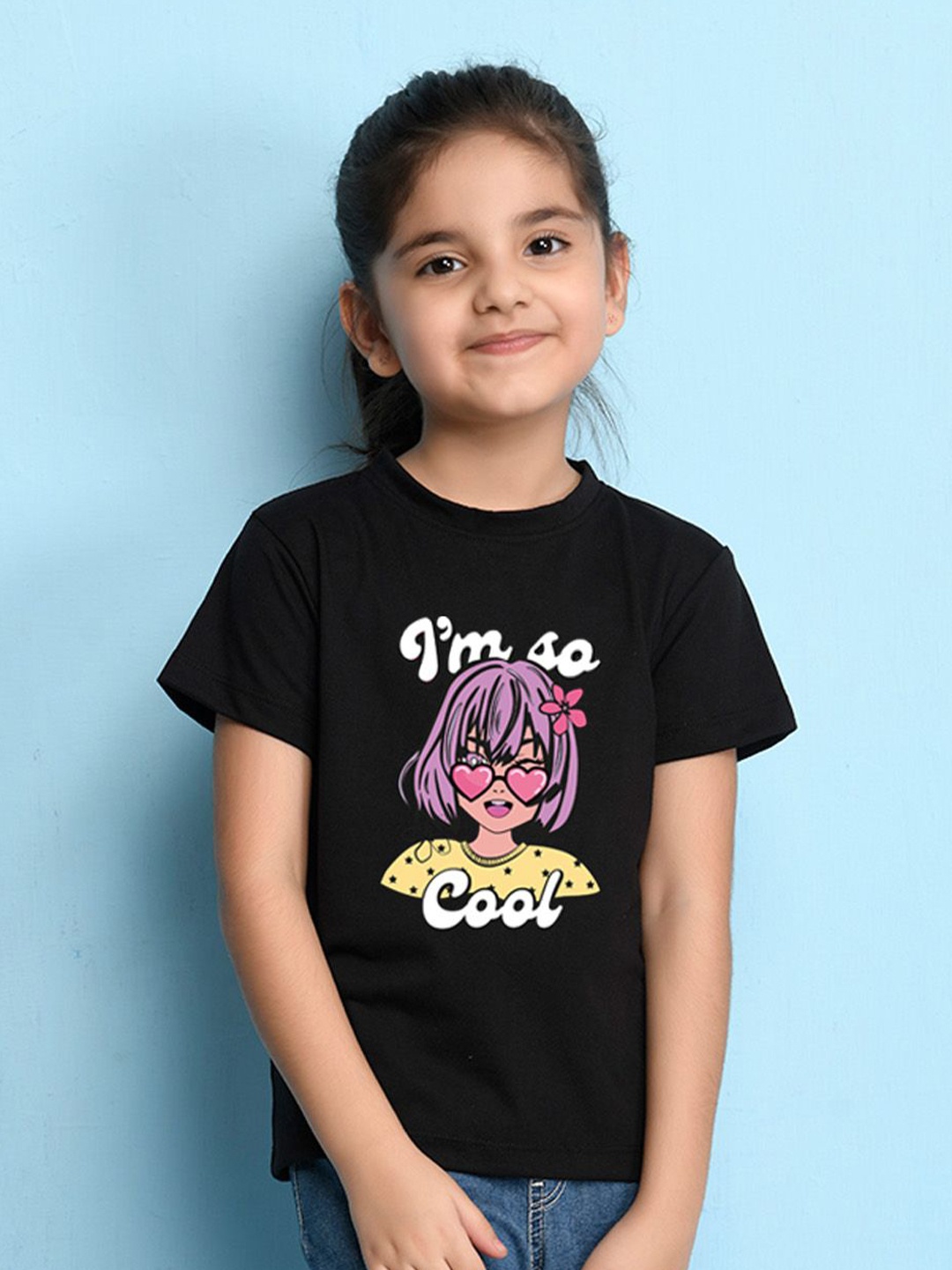 

NUSYL Girls Graphic Printed Round Neck Short Sleeves T-shirt, Black
