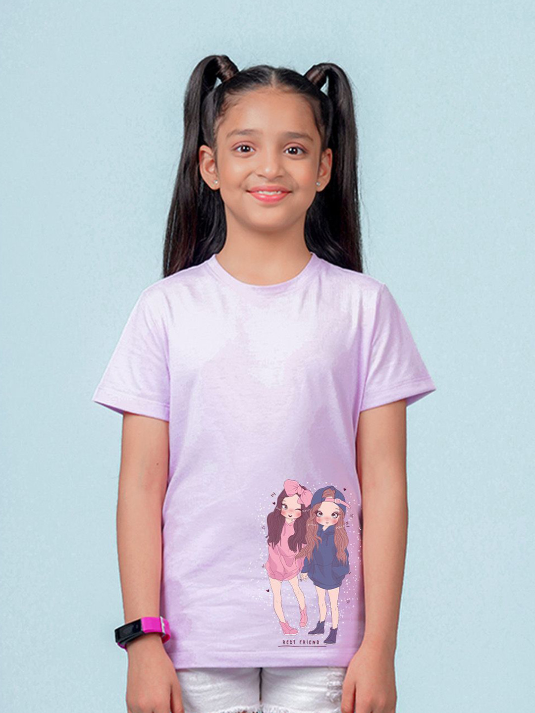

NUSYL Girls Graphic Printed Round Neck Casual T-shirt, Purple