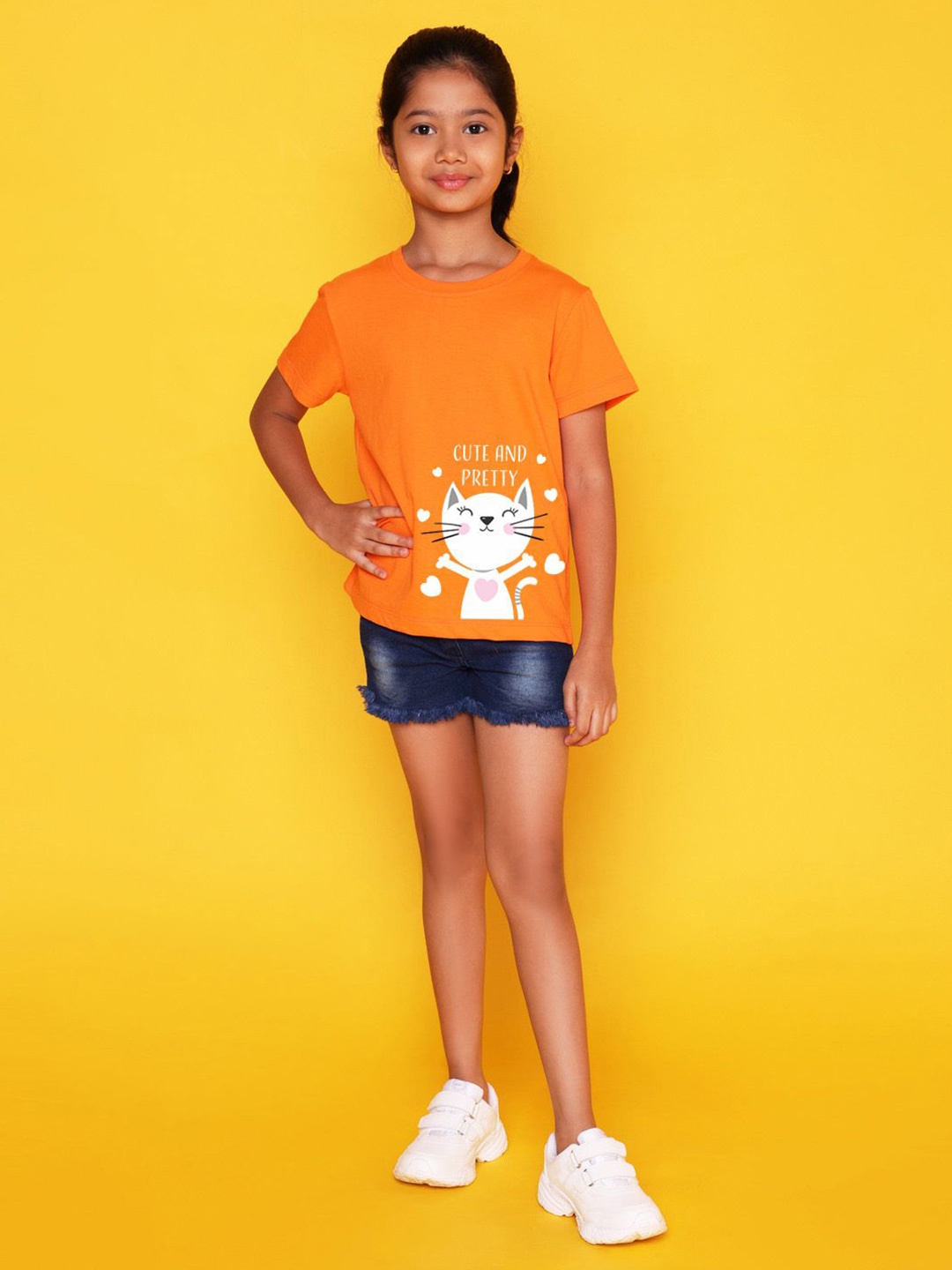 

NUSYL Girls Graphic Printed Round Neck Casual T-shirt, Orange