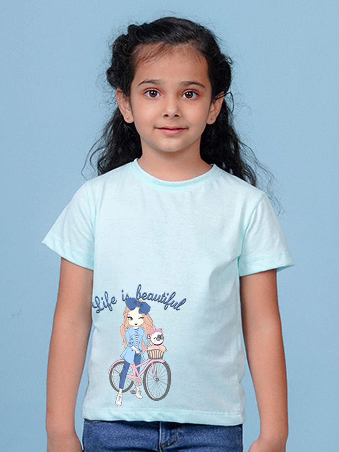 

NUSYL Girls Graphic Printed Round Neck Casual T-shirt, Blue