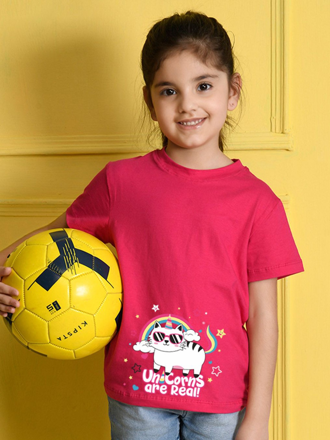 

NUSYL Girls Varsity Printed Applique T-shirt, Pink