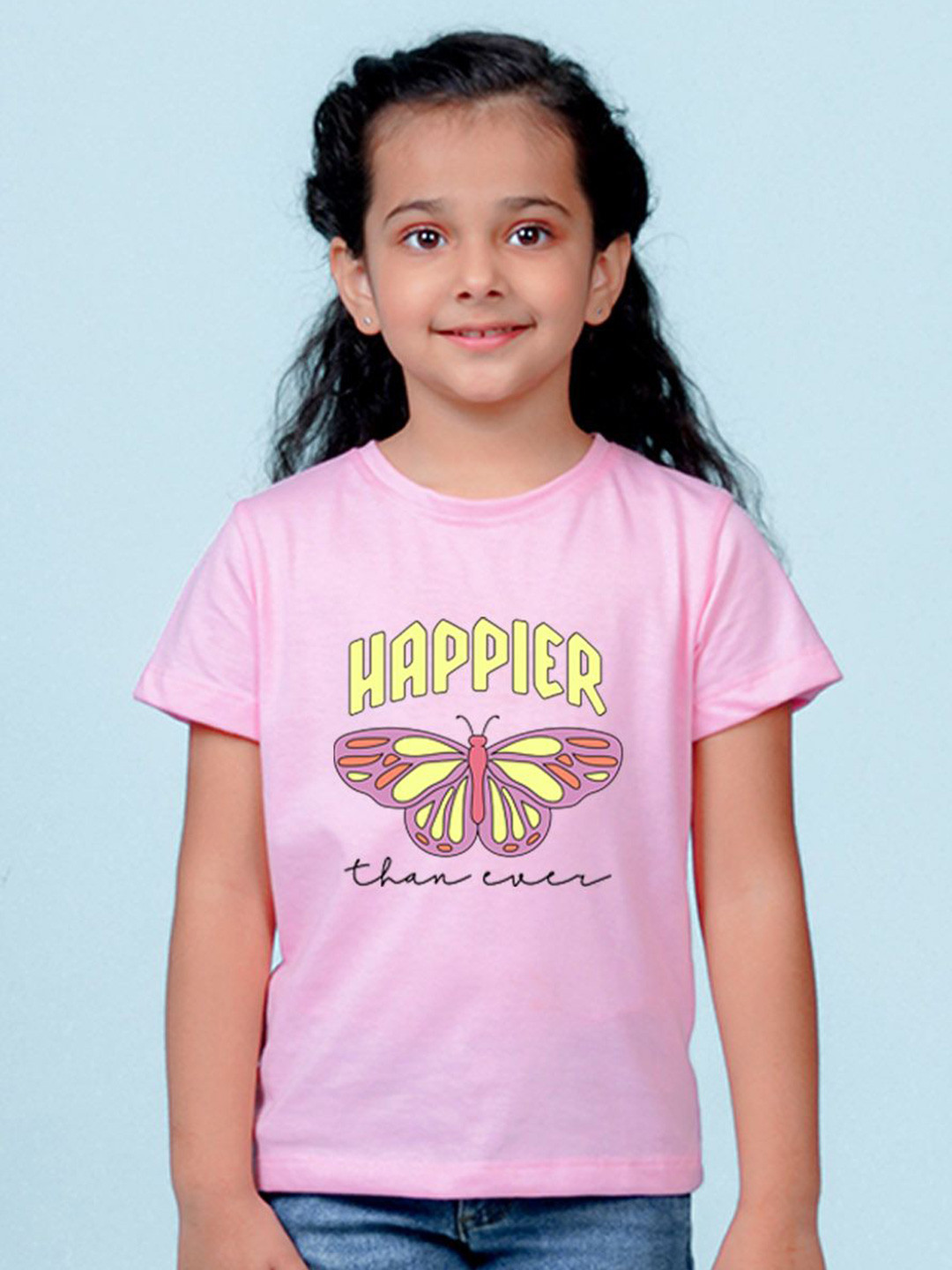 

NUSYL Girls Graphic Printed Round Neck Short Sleeves T-shirt, Pink