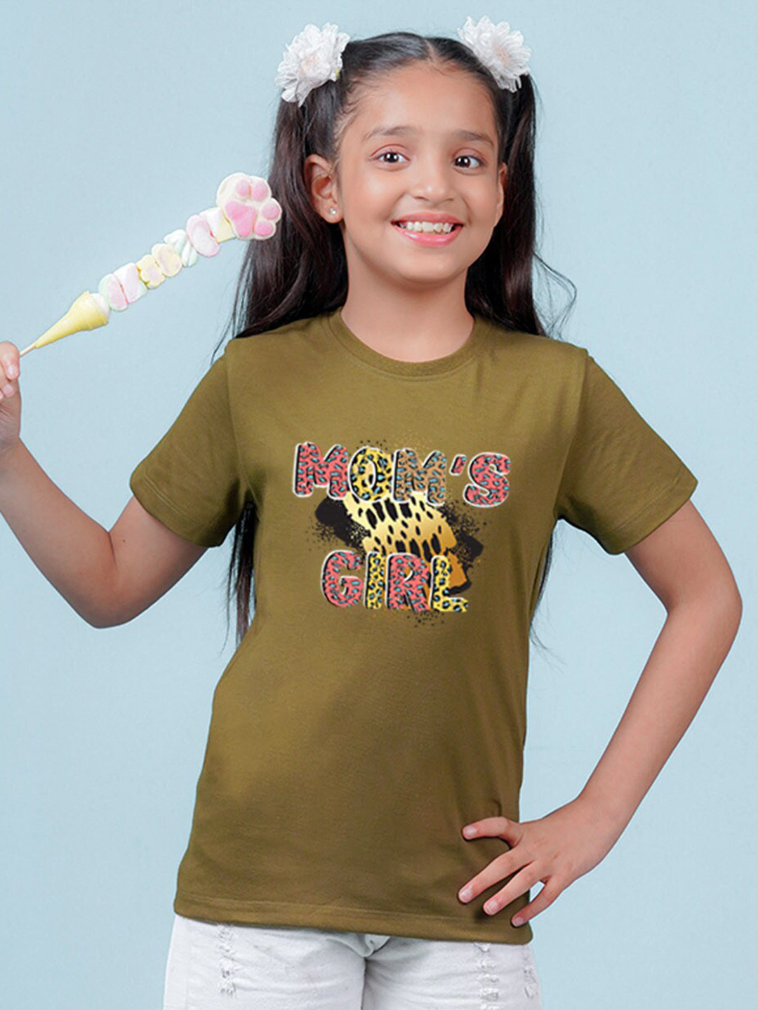 

NUSYL Girls Typography Printed Round Neck Casual T-shirt, Green