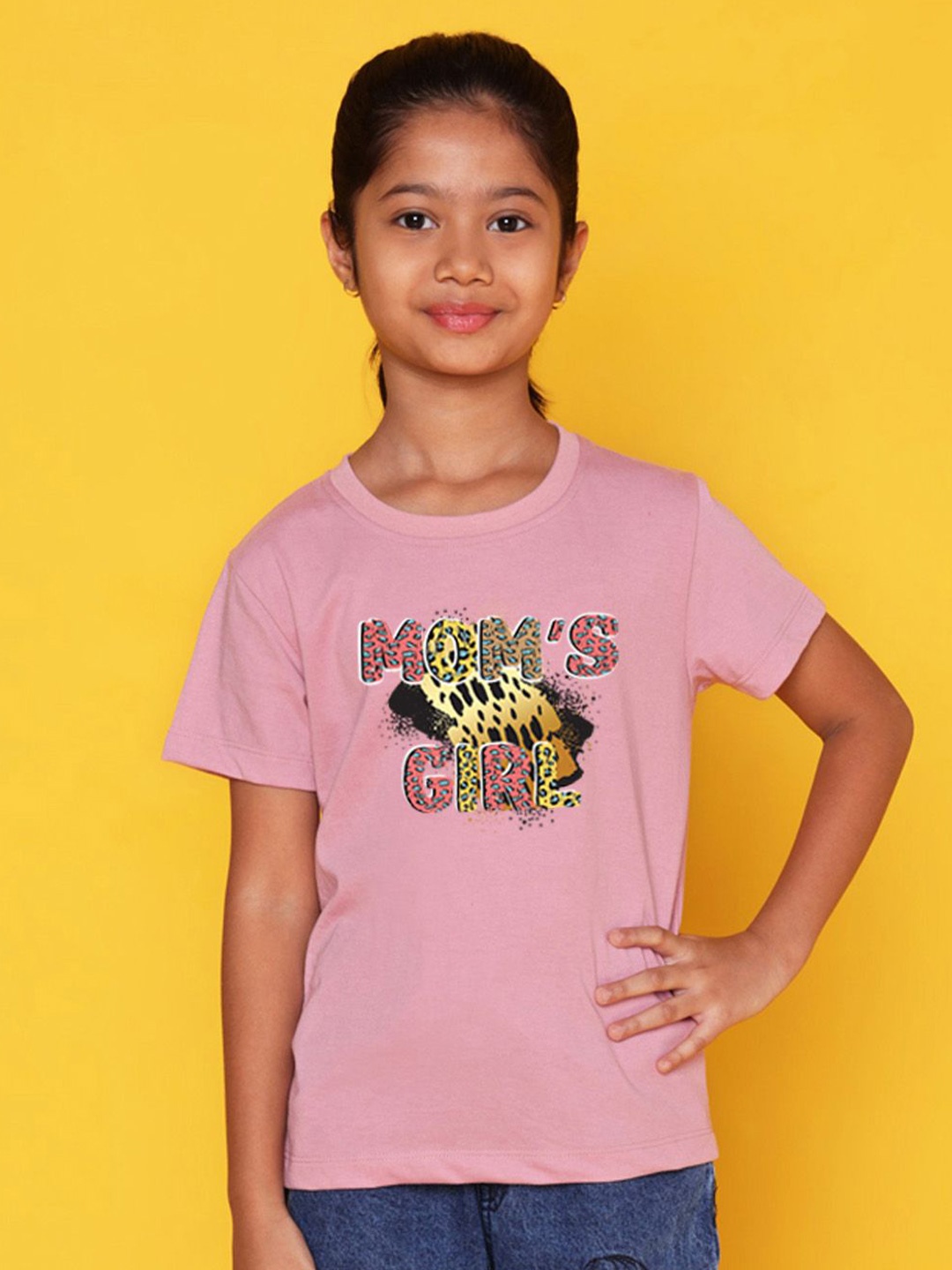 

NUSYL Girls Typography Printed Round Neck Casual T-shirt, Pink
