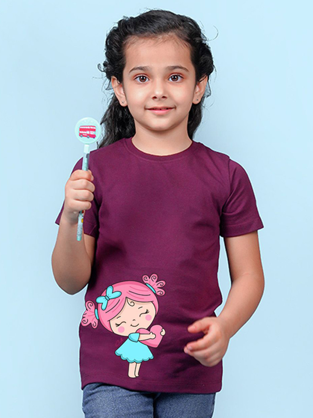 

NUSYL Girls Graphic Printed Round Neck T-shirt, Maroon