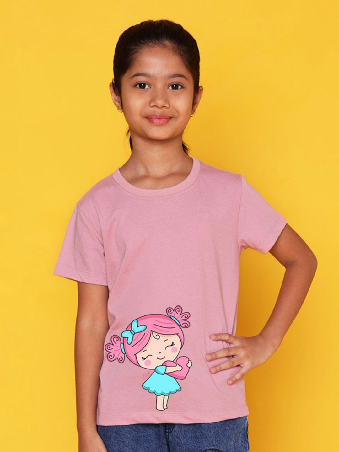 

NUSYL Girls Graphic Printed Round Neck T-shirt, Pink