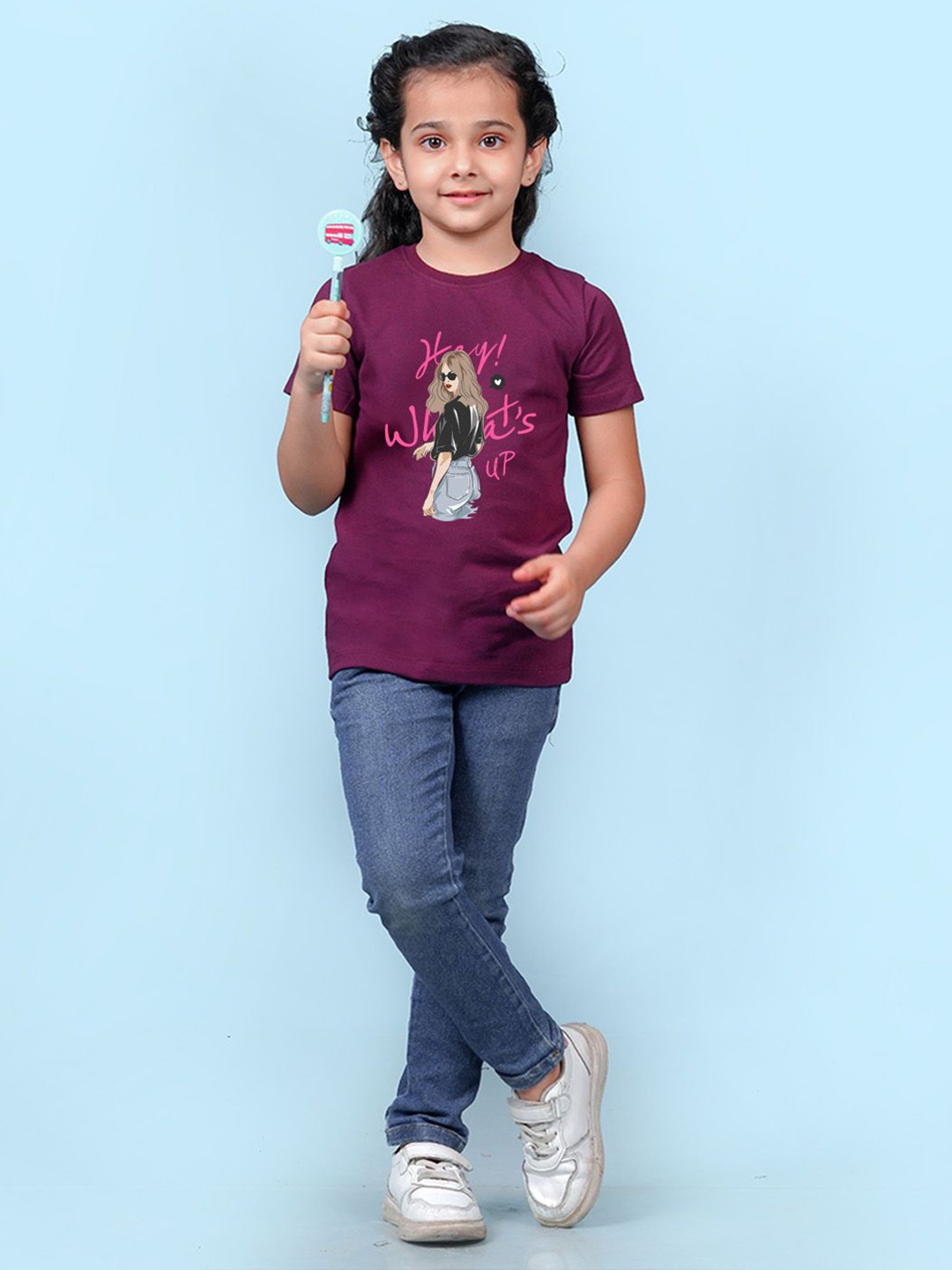 

NUSYL Girls Graphic Printed Round Neck Casual T-shirt, Purple