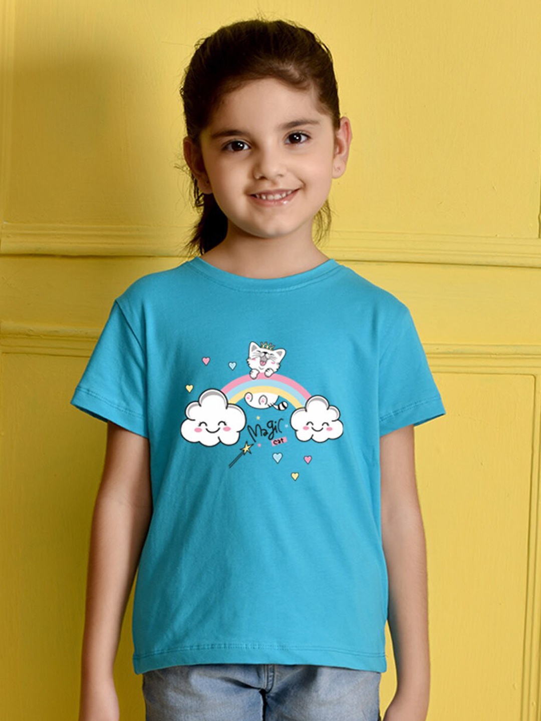 

NUSYL Girls Graphic Printed Round Neck Short Sleeves T-shirt, Blue
