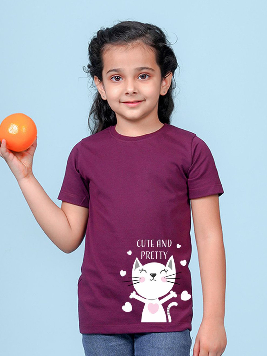 

NUSYL Girls Cute And Pretty Printed T-shirt, Burgundy