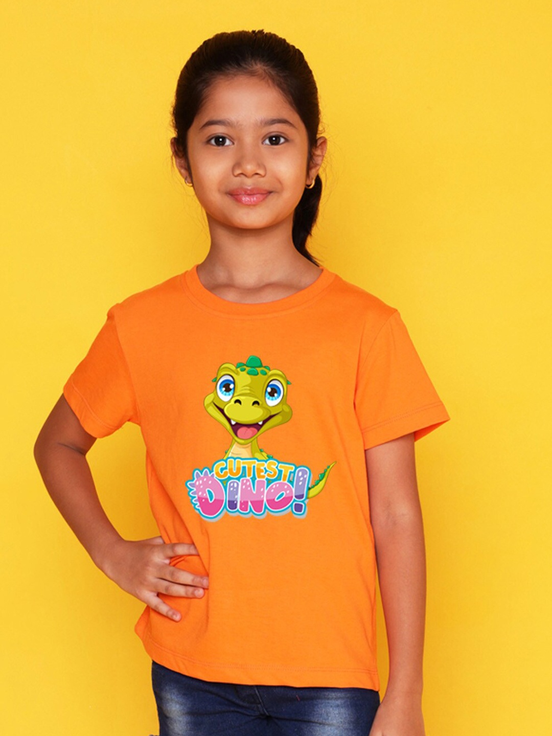 

NUSYL Girls Graphic Printed Round Neck Short Sleeves T-shirt, Orange