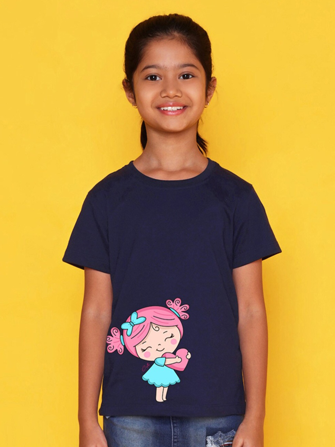 

NUSYL Girls Cartoon Printed Round Neck T-shirt, Blue