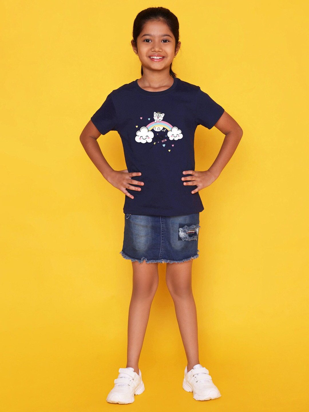 

NUSYL Girls Graphic Printed Round Neck T-shirt, Blue
