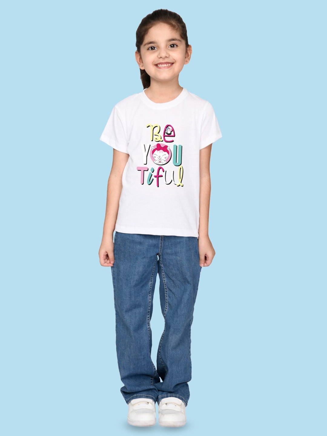 

NUSYL Girls Typography Printed Round Neck Casual T-shirt, White