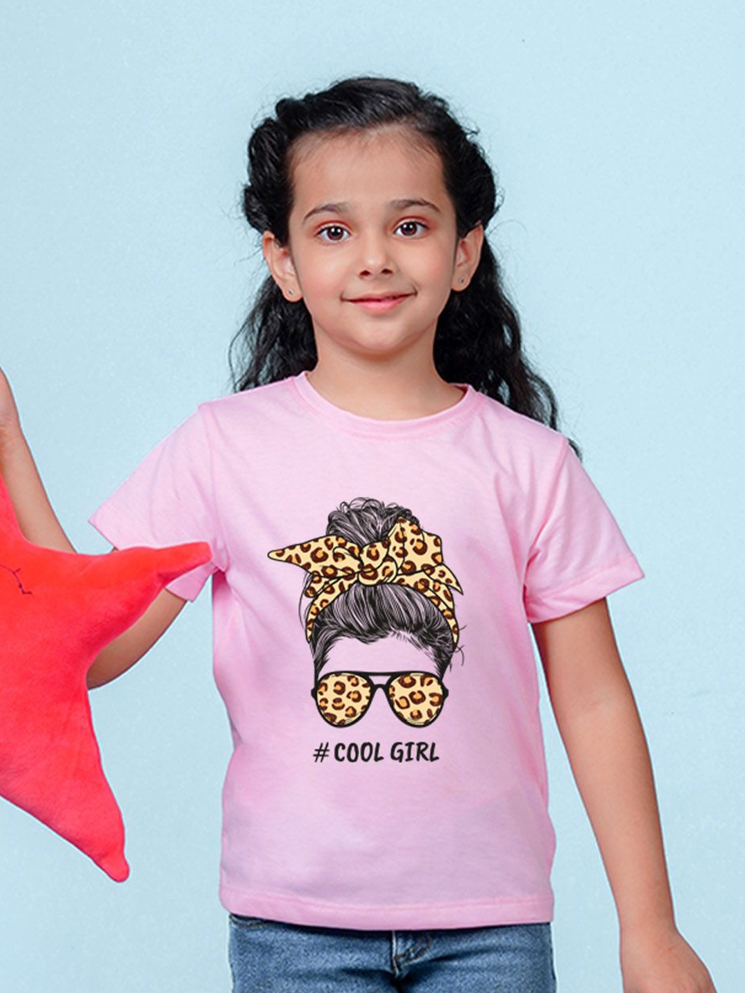 

NUSYL Girls Graphic Printed Round Neck T-shirt, Pink