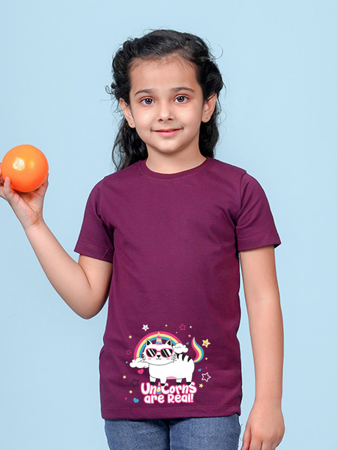 

NUSYL Girls Graphic Printed Round Neck T-shirt, Maroon