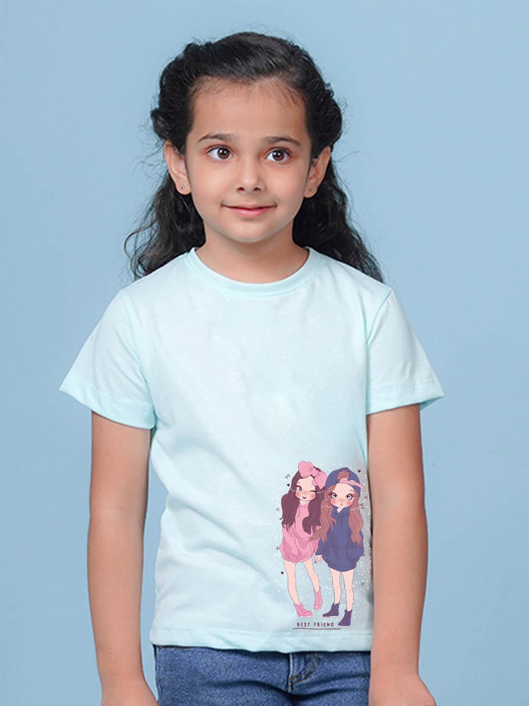 

NUSYL Girls Graphic Printed Round Neck Casual T-shirt, Blue