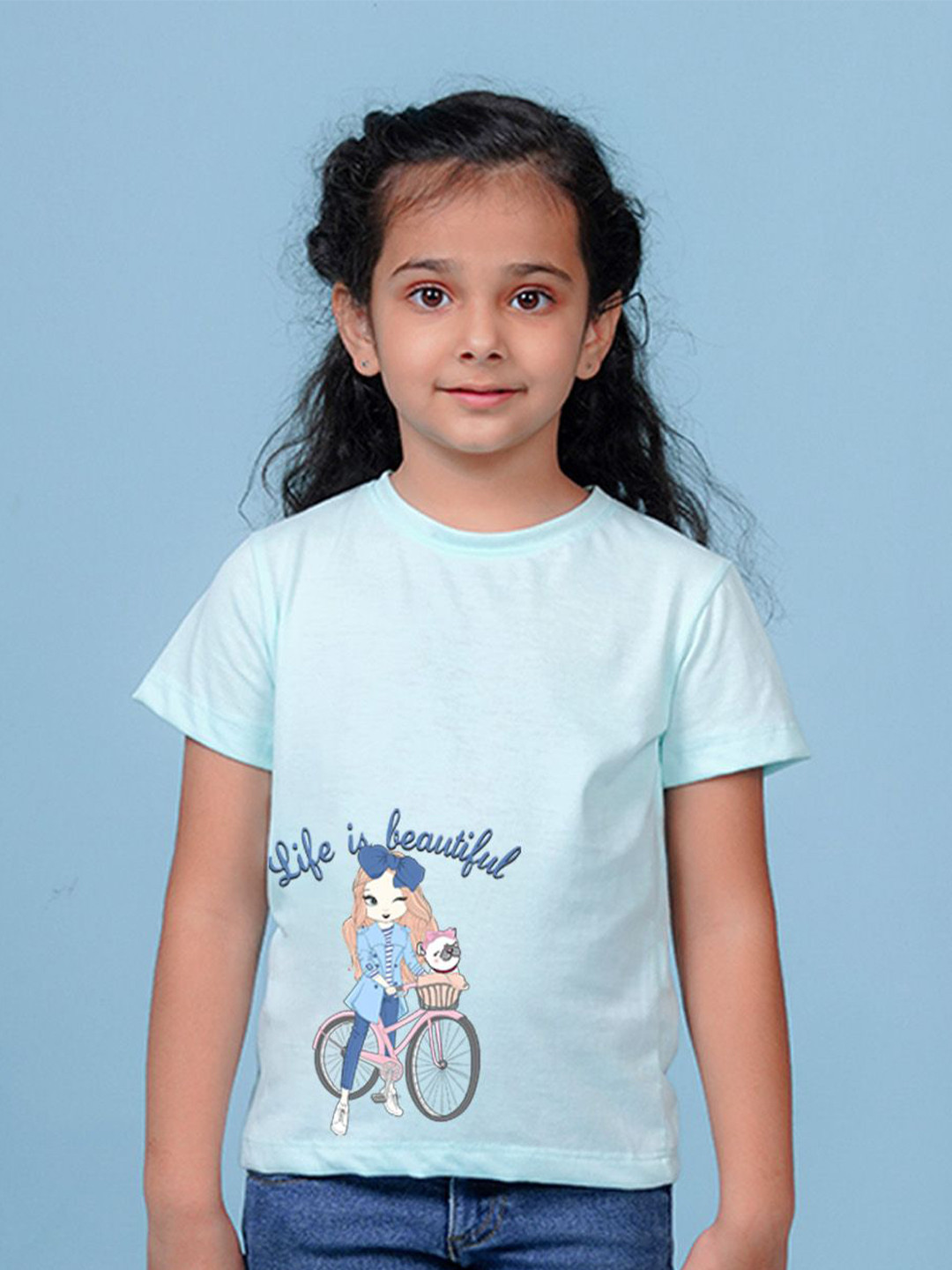 

NUSYL Girls Graphic Printed T-shirt, Blue