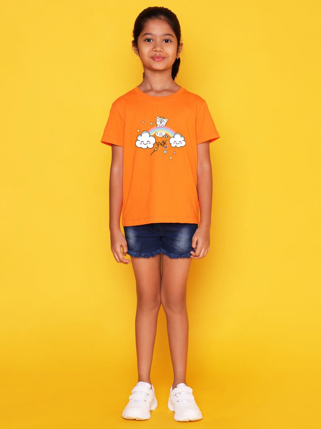 

NUSYL Girls Graphic Printed Round Neck Casual T-shirt, Orange