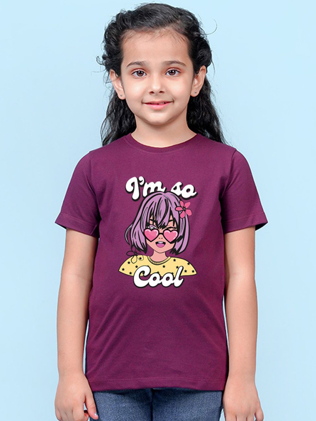 

NUSYL Girls Graphic Printed Round Neck T-shirt, Maroon