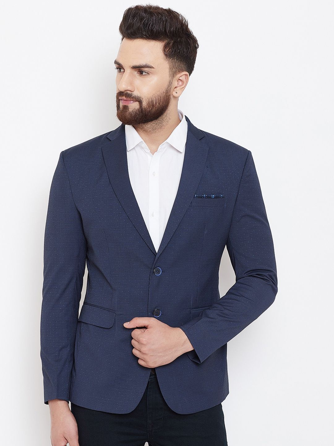 

Canary London Self Design Slim Fit Single Breasted Blazer, Blue