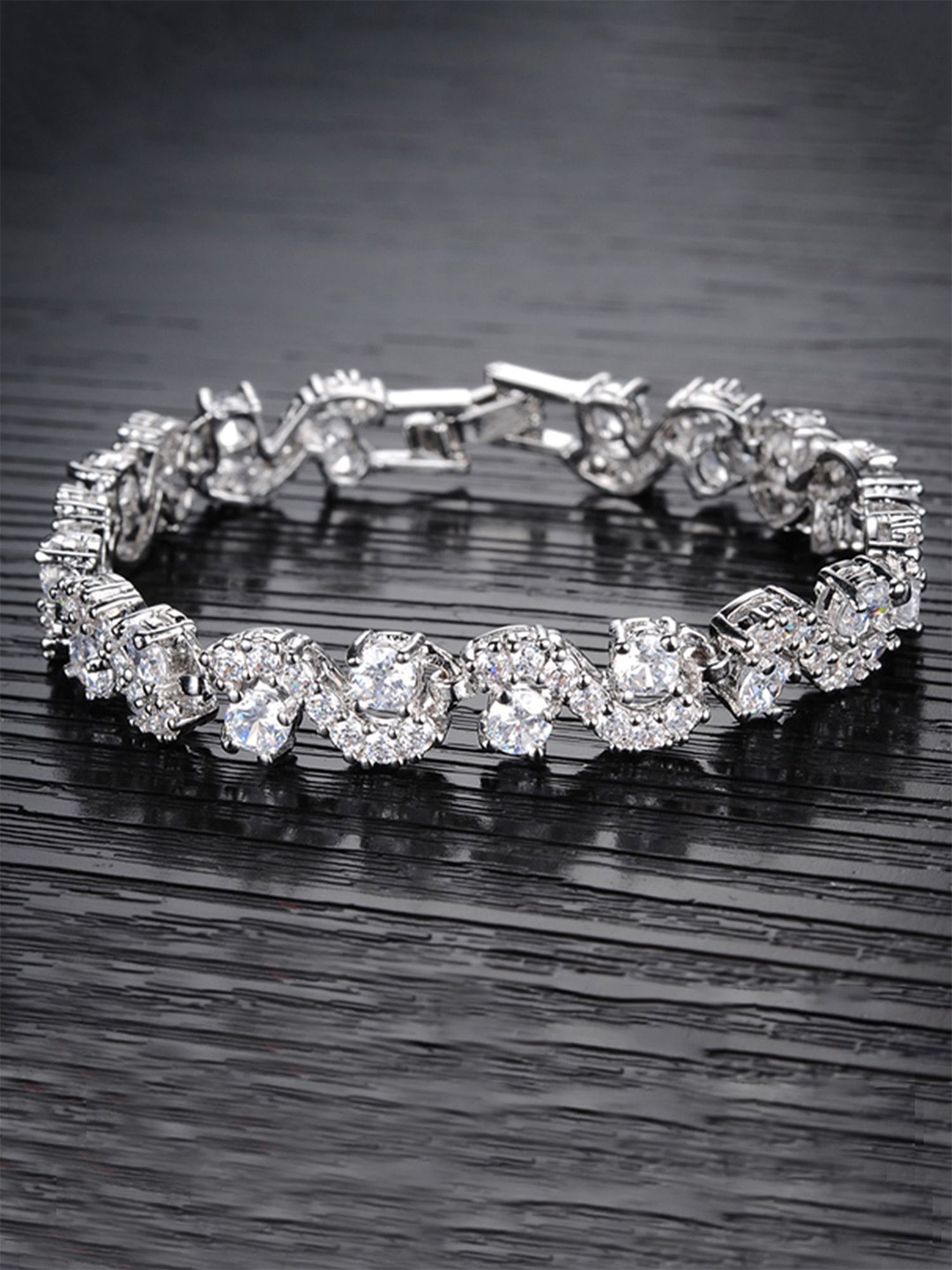 

Yellow Chimes Silver-Plated Crystals Studded Wraparound Bracelet