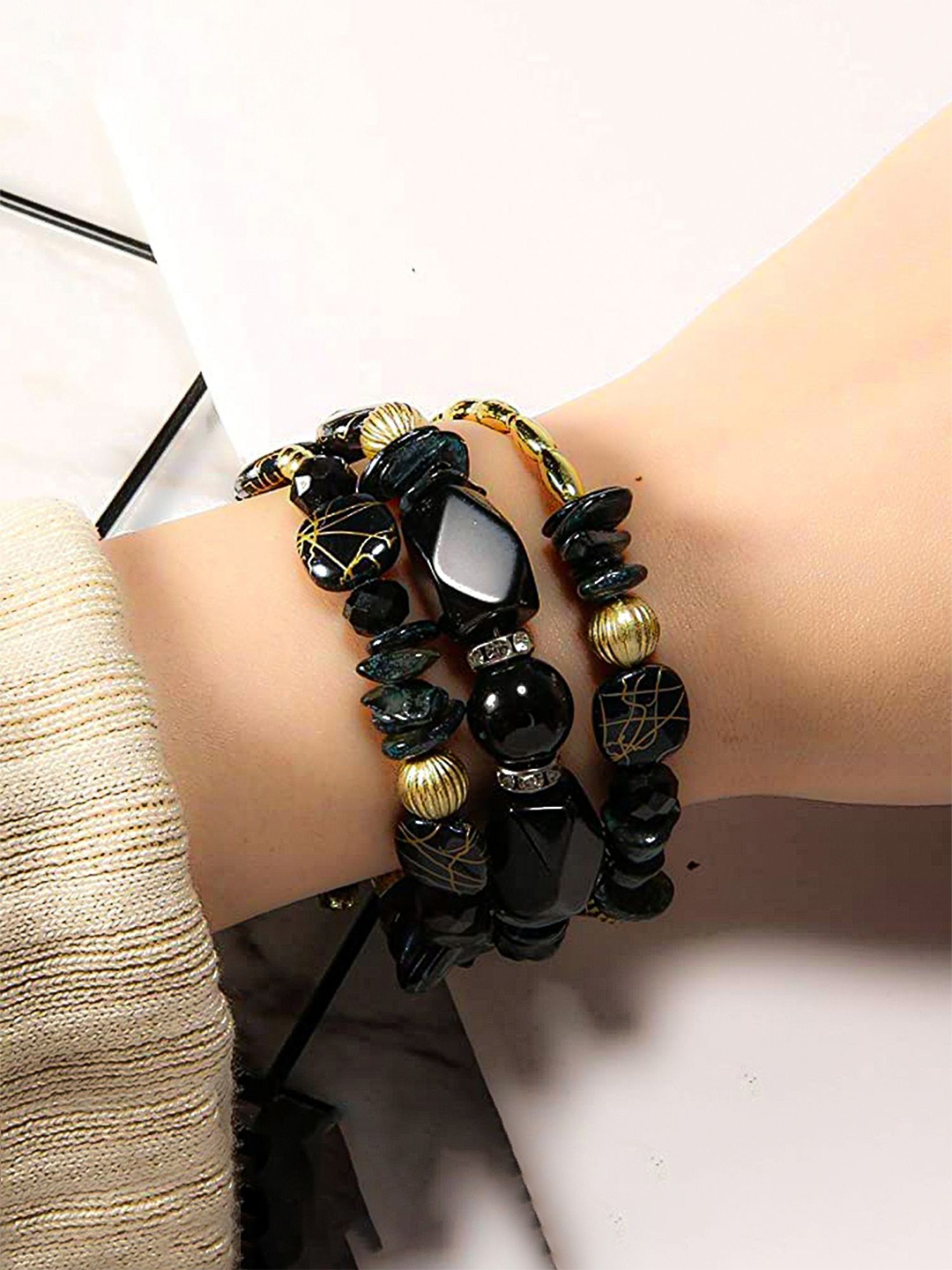

Yellow Chimes Bohemian Natural Stones Beaded Wraparound Bracelet, Gold
