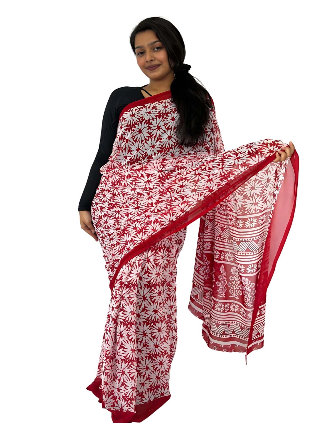 

Sitanjali Floral Printed Saree, Red