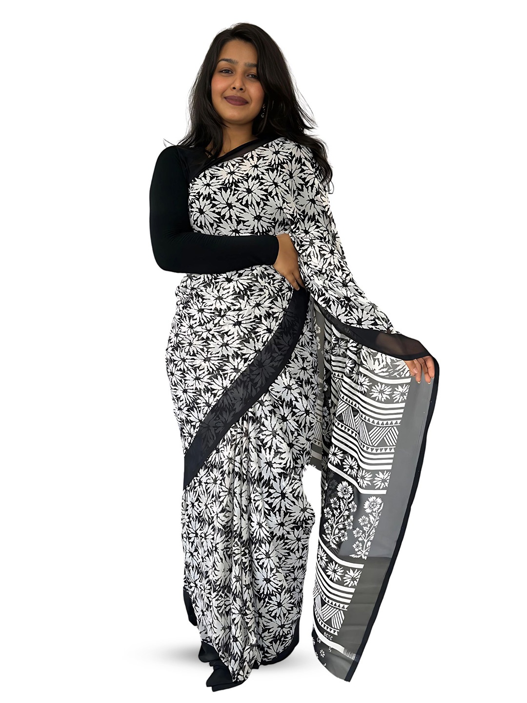 

Sitanjali Floral printed Saree, Black