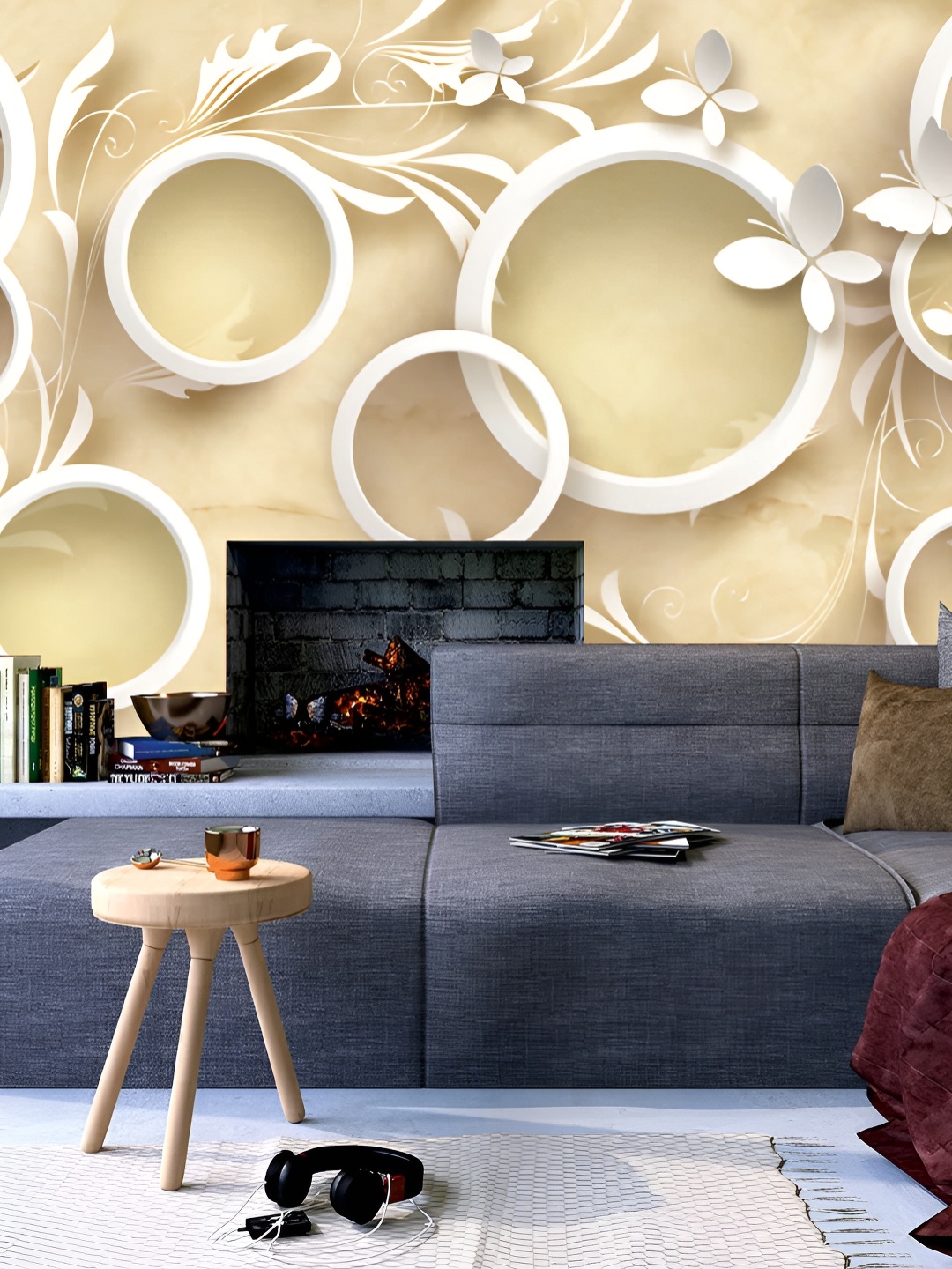 

Aura Cream Colored & White Printed Self-Adhesive 3D Wallpaper