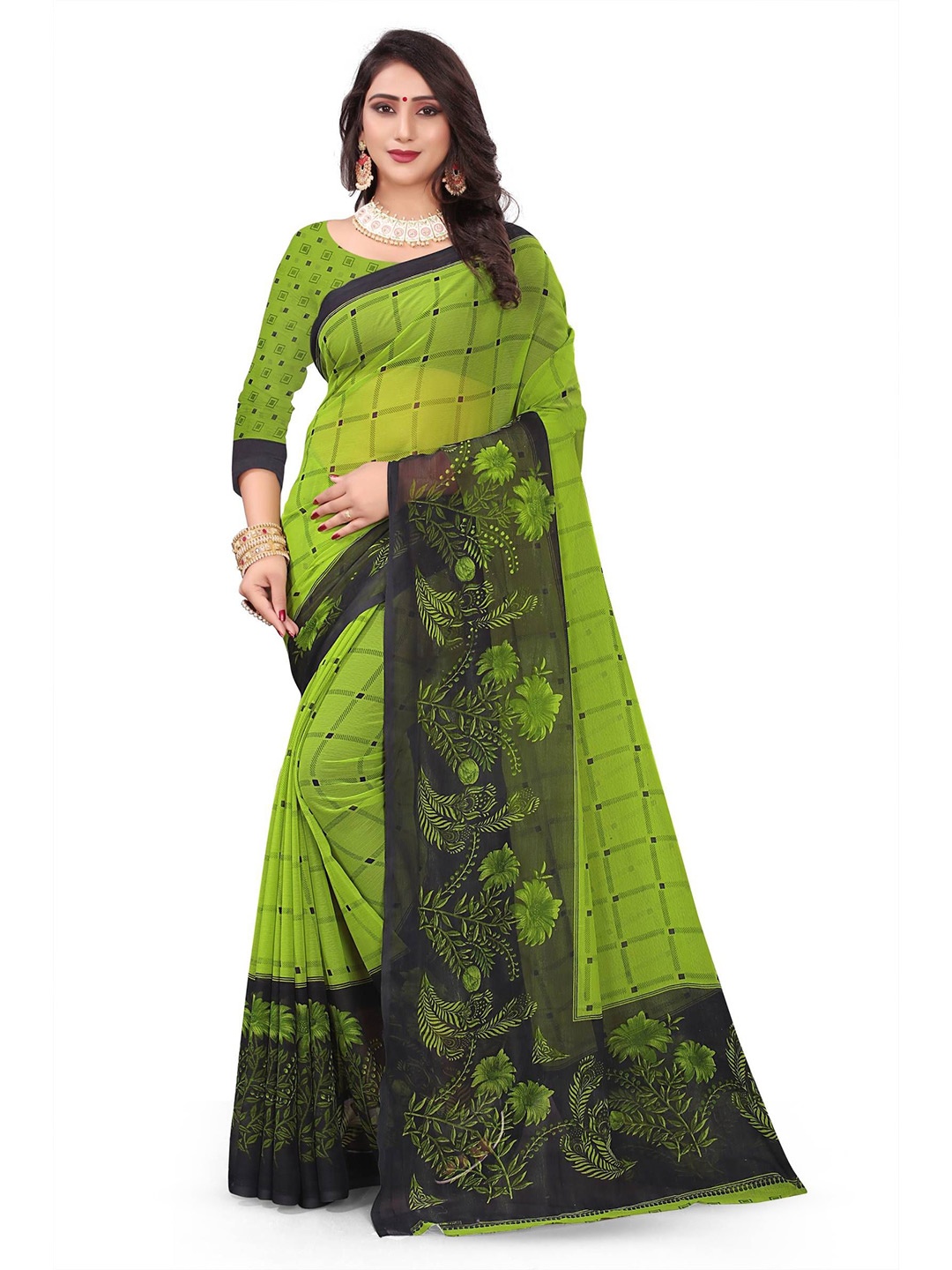 

RUNAYA NX Floral Pure Georgette Saree, Green