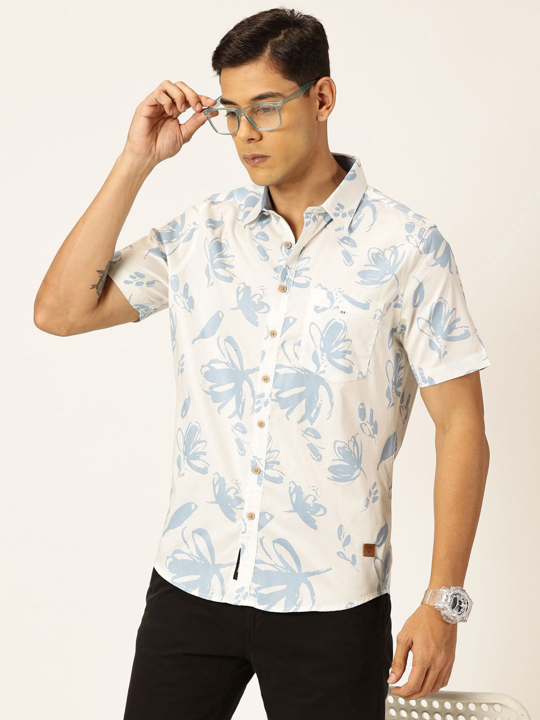 

Thomas Scott Premium Slim Fit Floral Opaque Printed Cotton Casual Shirt, Off white