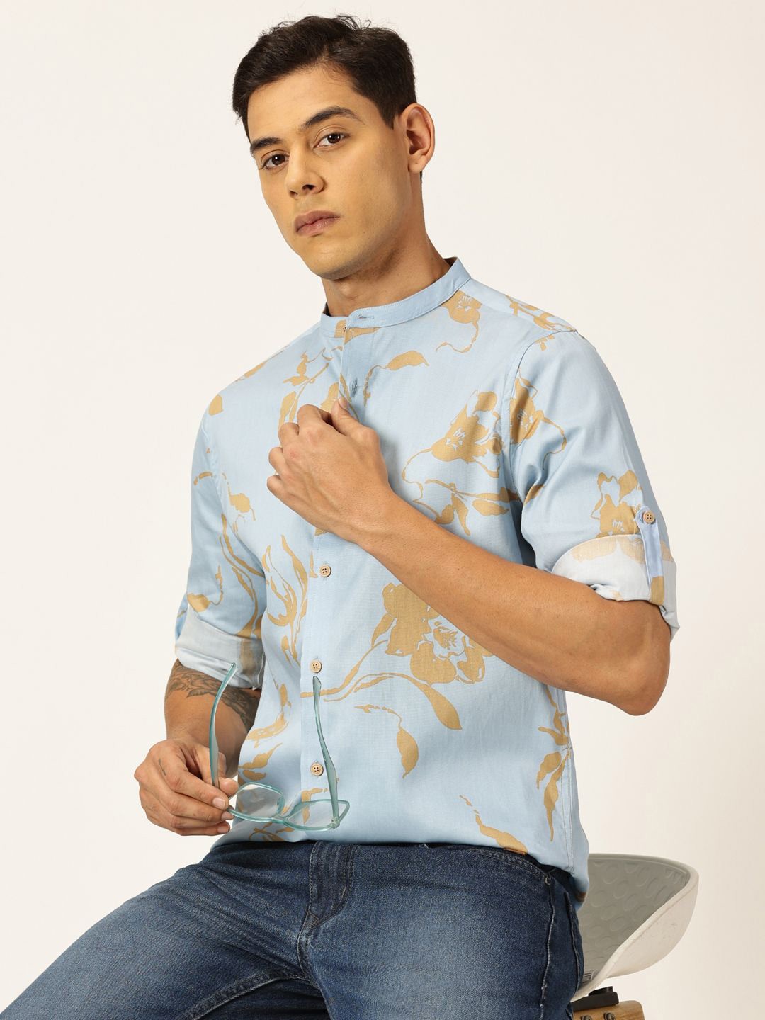 

Thomas Scott Premium Slim Fit Floral Opaque Printed Cotton Casual Shirt, Blue