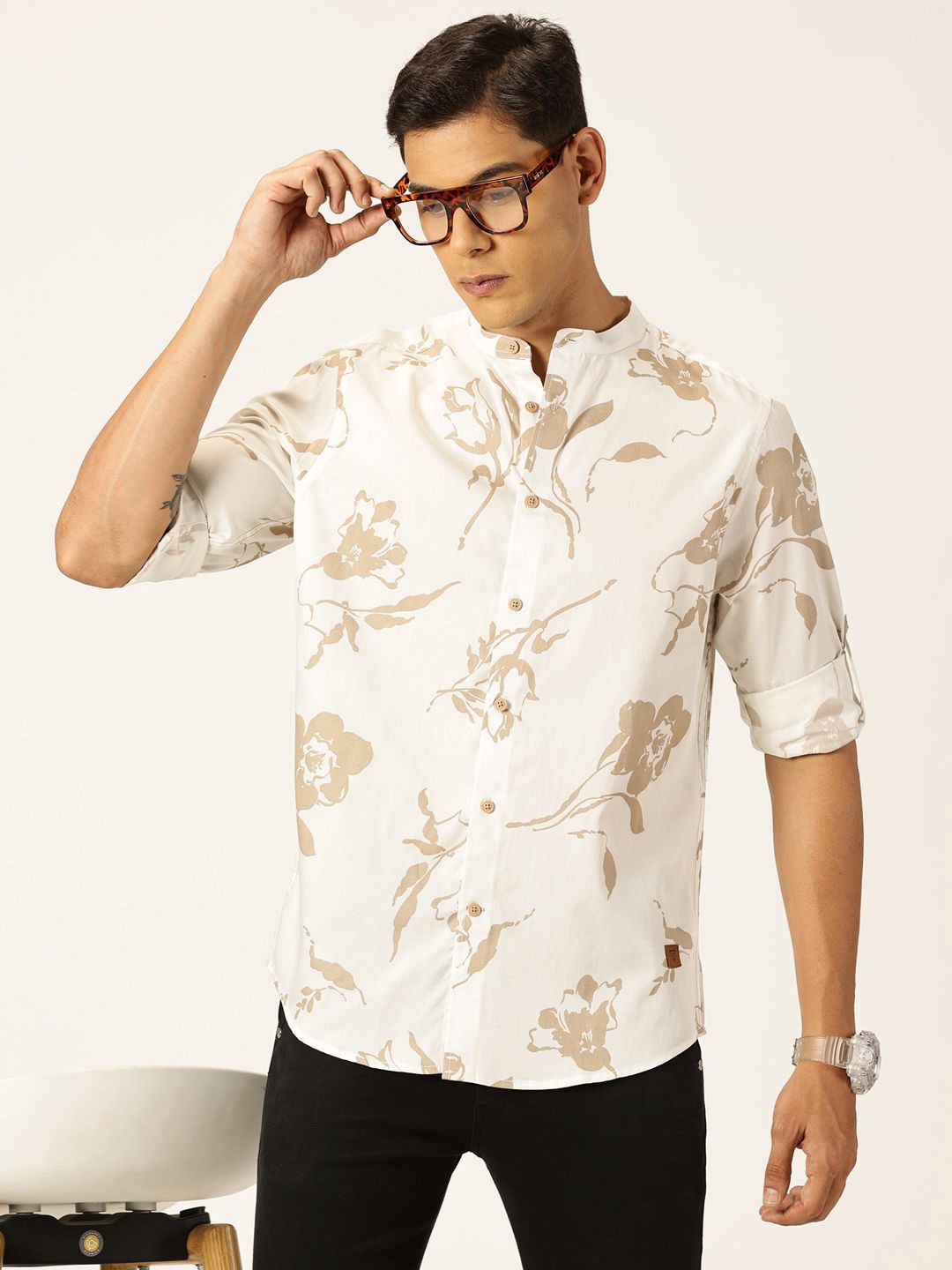 

Thomas Scott Premium Slim Fit Floral Opaque Printed Cotton Casual Shirt, White