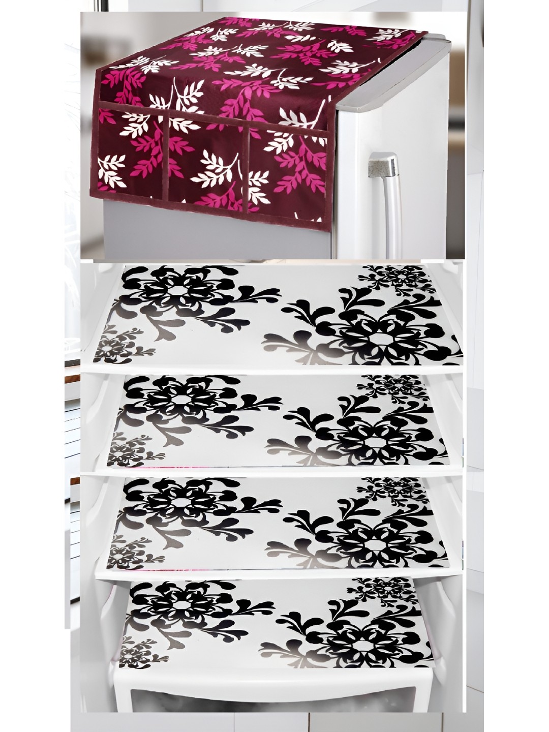 

REVEXO Maroon & White 5 Pieces Printed Appliance covers
