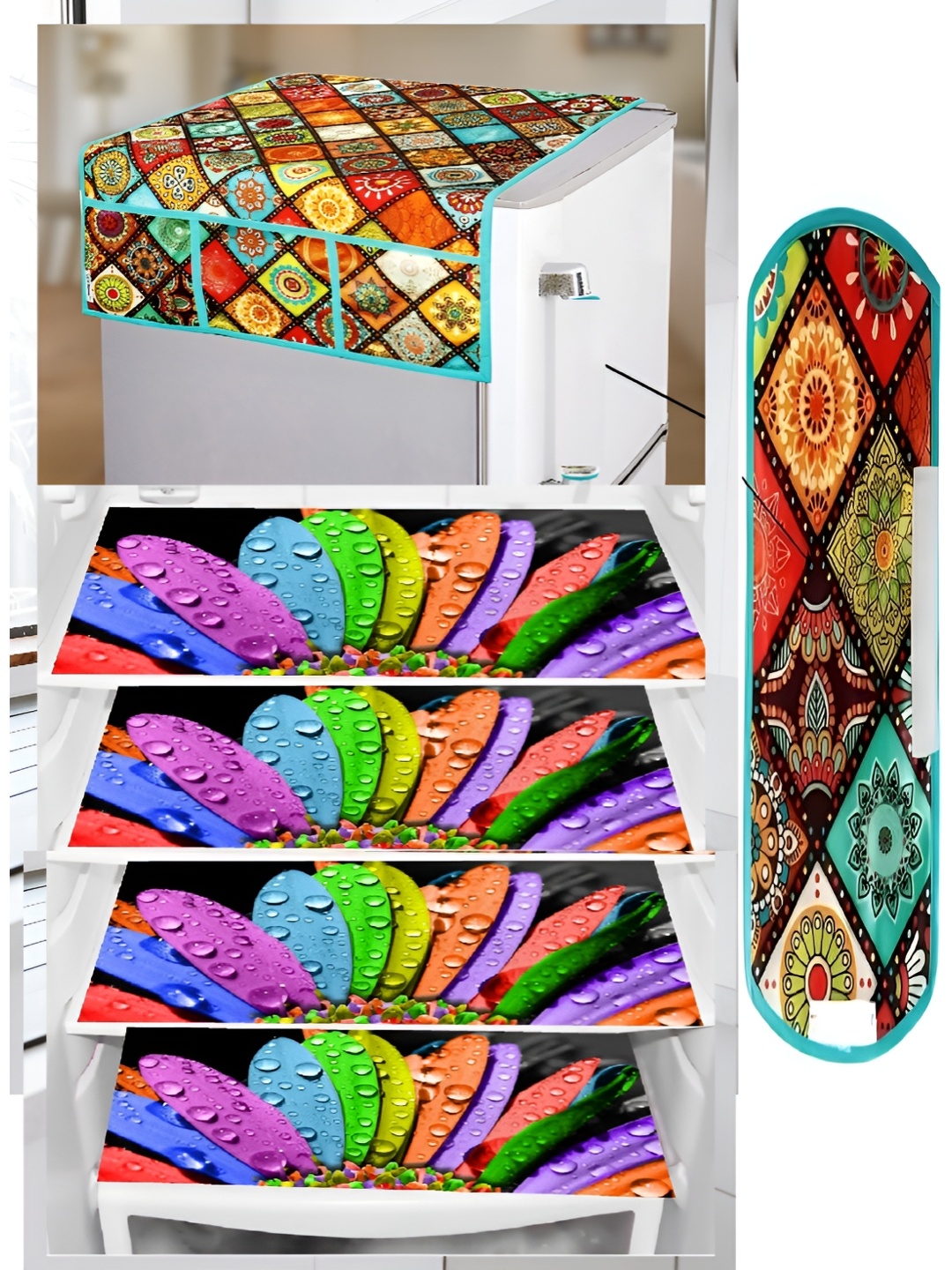 

REVEXO Blue & Red 6 Pieces Floral Printed Appliance covers