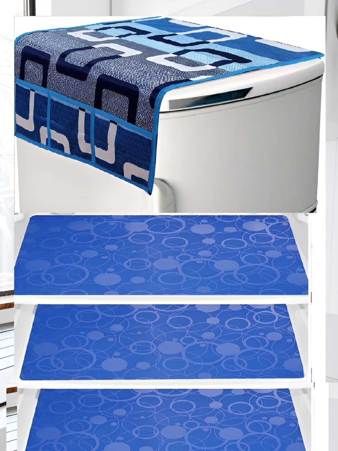 

REVEXO Blue & White 4 Pieces Geometric Printed Appliance covers
