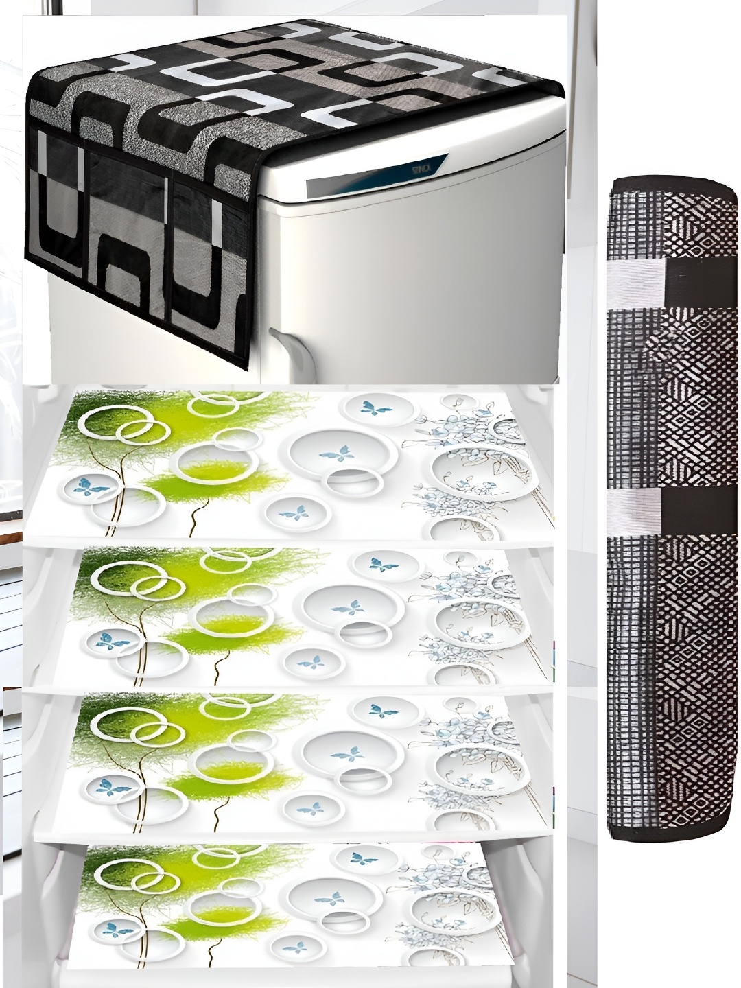 

REVEXO Black & White 6 Pieces Printed fridge Cover Top