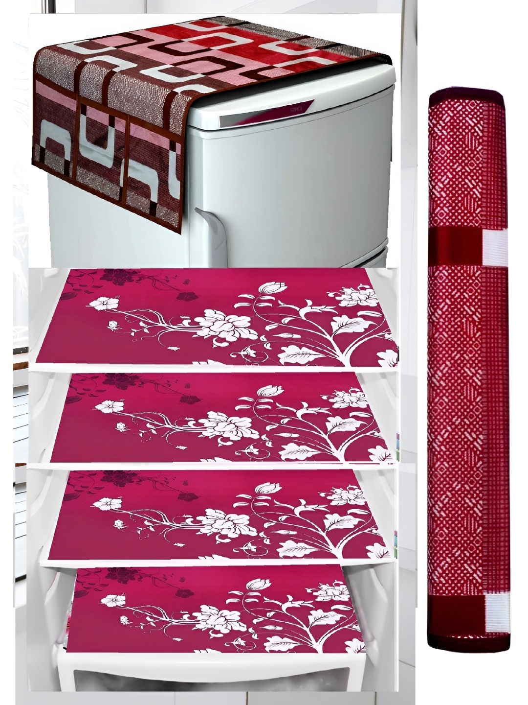 

REVEXO Pink & White 6 Pieces Geometric Printed Appliance covers