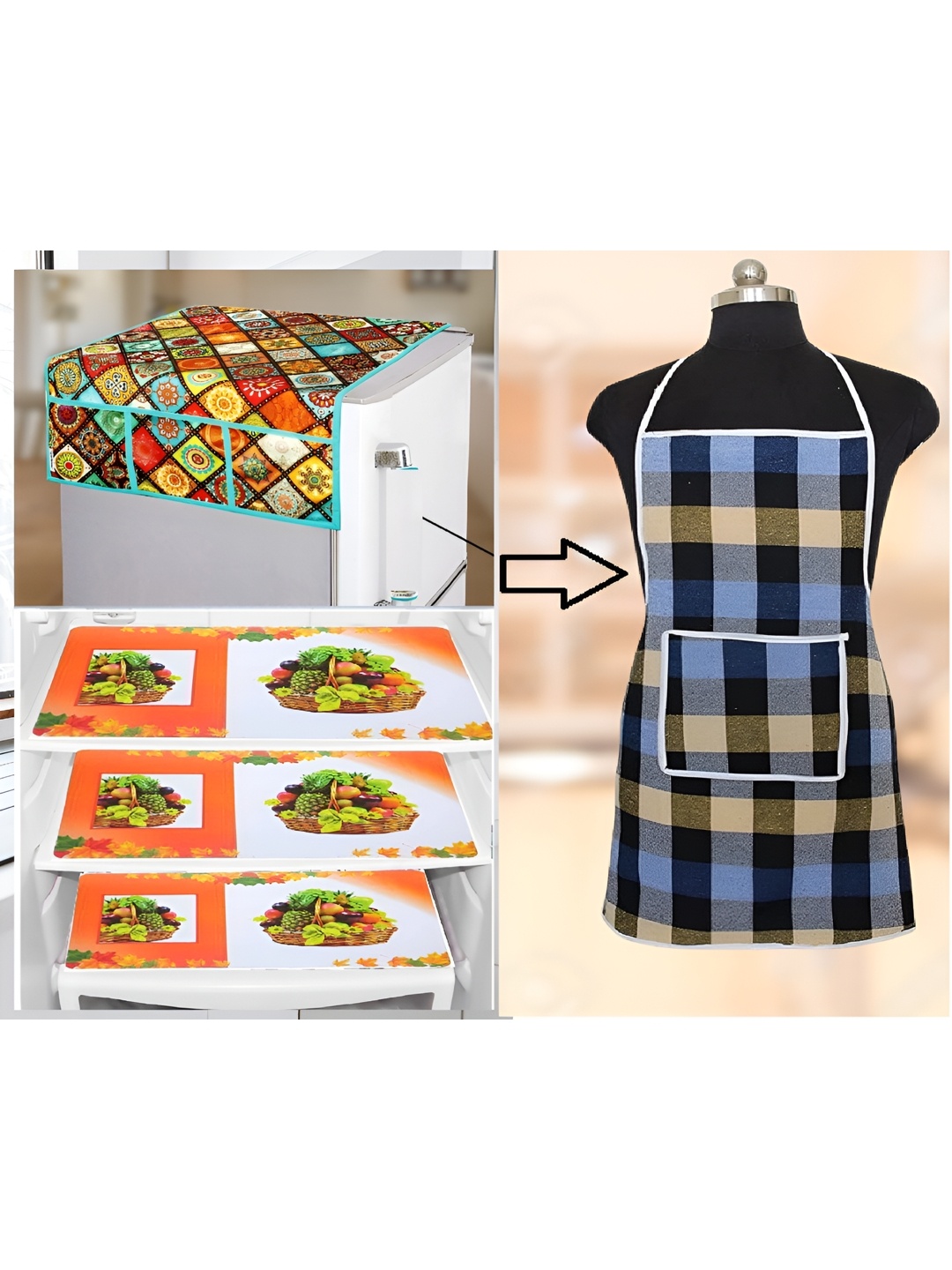 

REVEXO White & Orange 5 Pieces Printed Fridge Top Cover