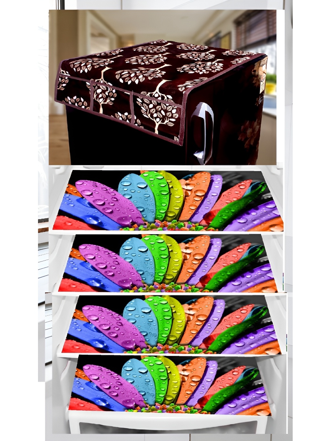 

REVEXO Maroon & White Printed Fridge Top Cover