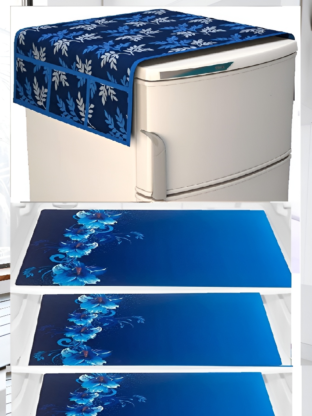 

REVEXO Blue 5 Pieces Printed Fridge Top Cover & Fridge Mats