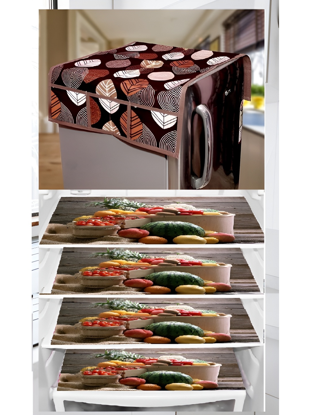 

REVEXO Brown & White Printed Fridge Top Cover