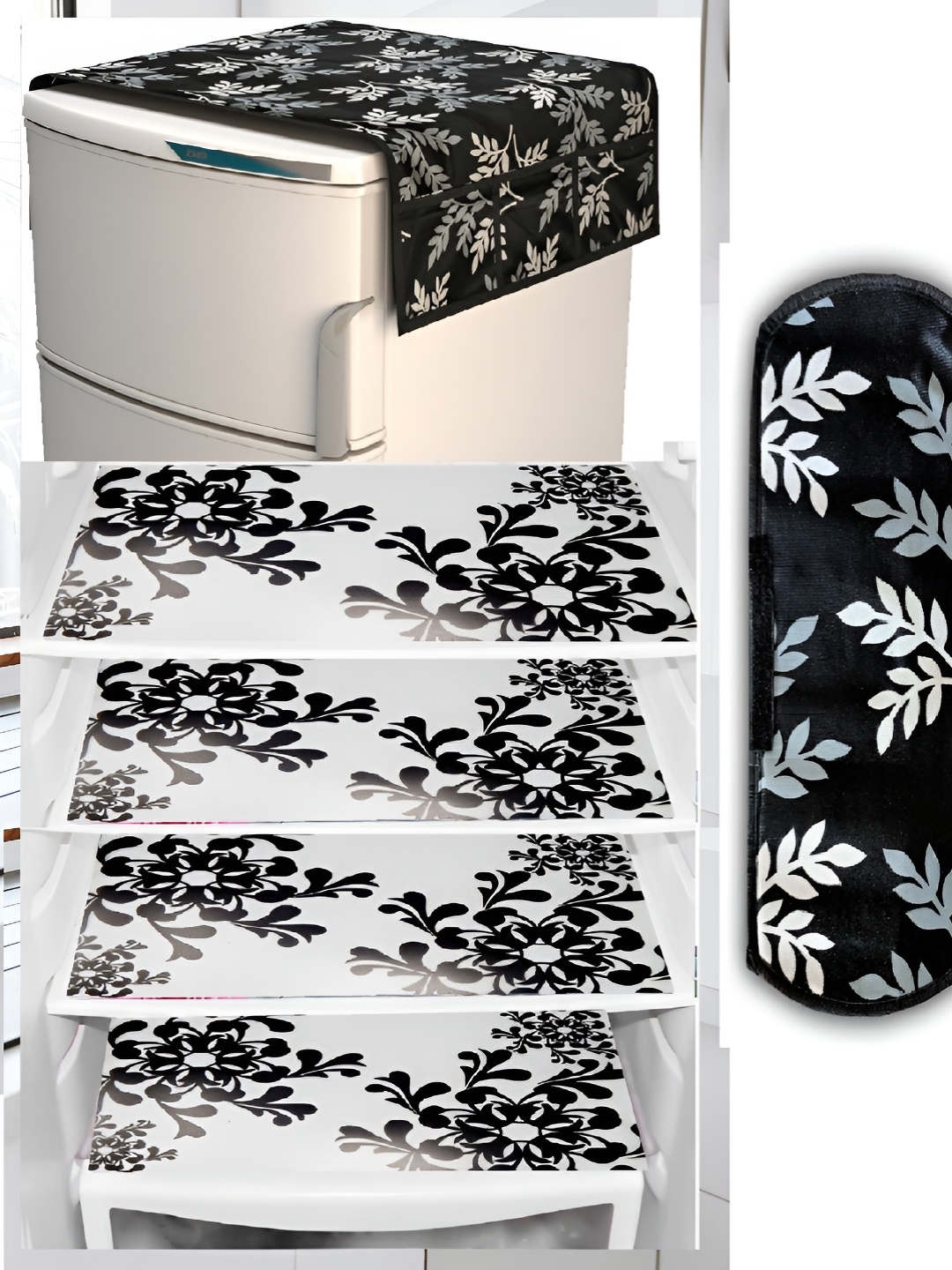 

REVEXO Set of 5 Printed Fridge Cover Mats, Black