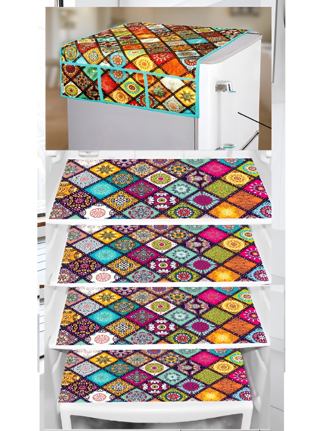 

REVEXO Set of 5 Printed Fridge Cover Mats, Multi