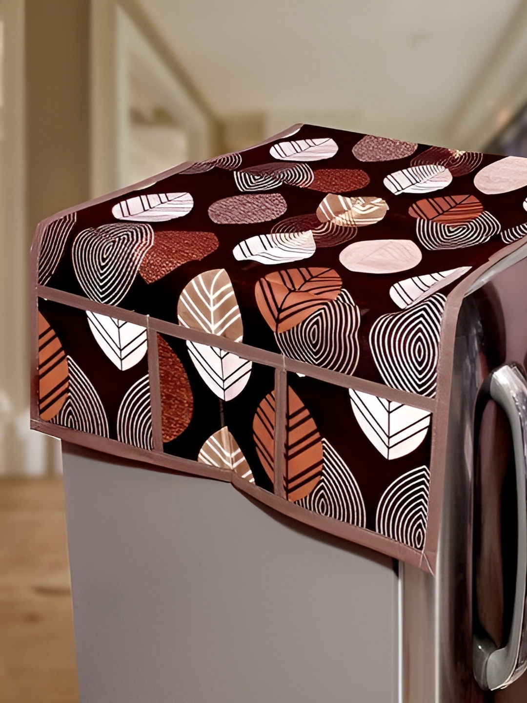 

REVEXO Brown & Beige Floral Printed Fridge Cover