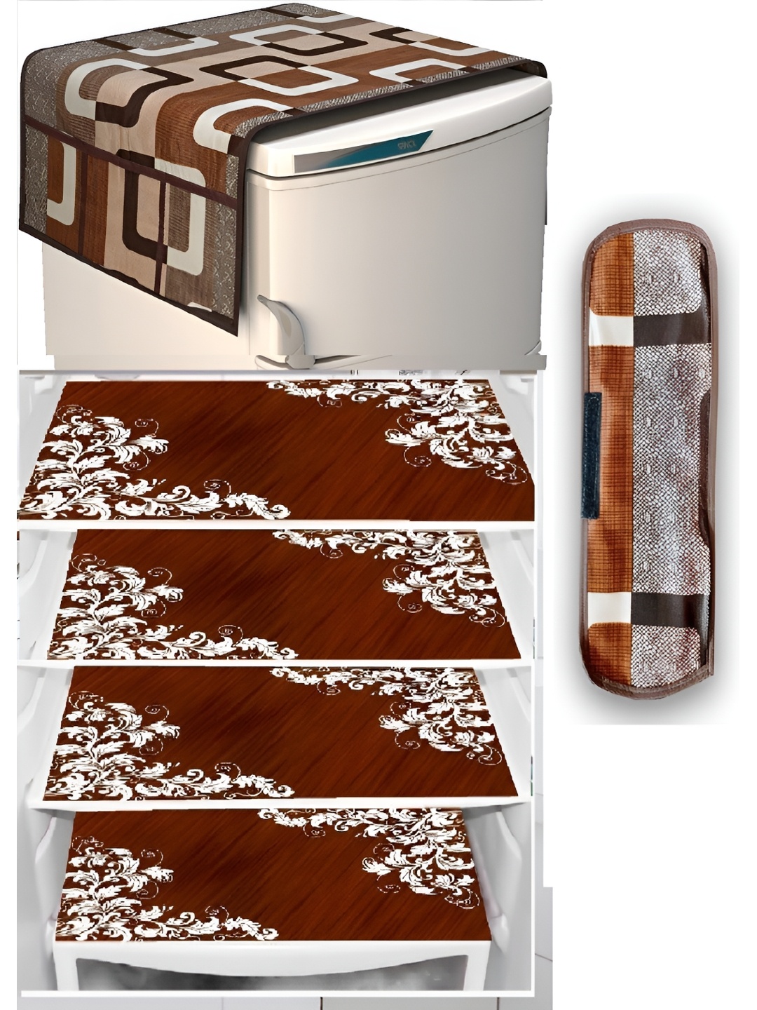 

REVEXO Brown & White Printed Fridge Top Cover