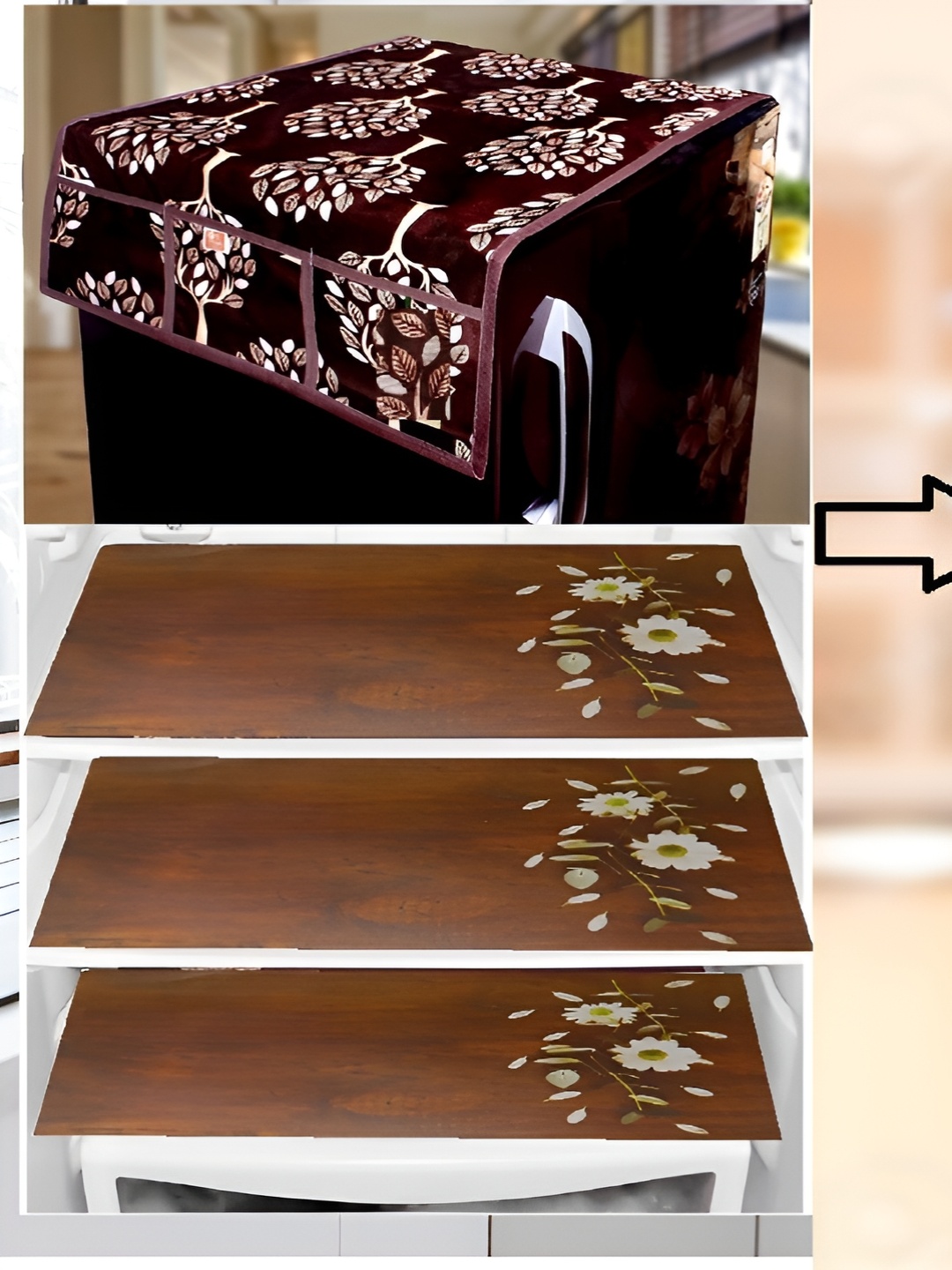 

REVEXO Maroon & Beige Printed Fridge Top Cover