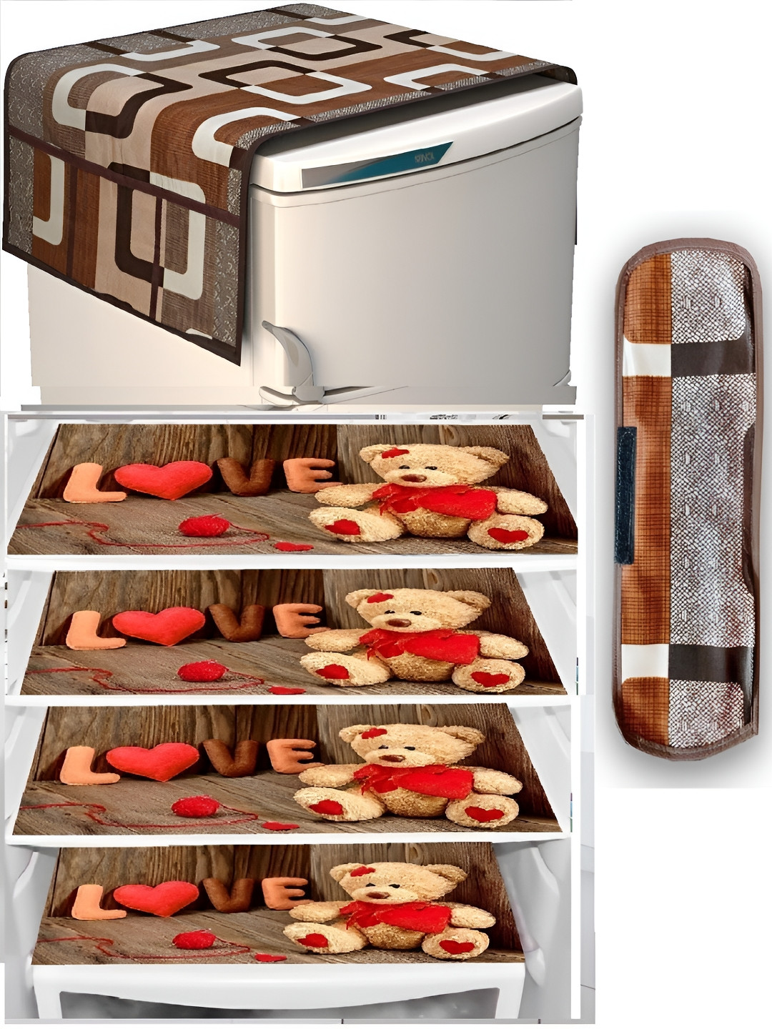 

REVEXO Brown & White Printed Fridge Top Cover