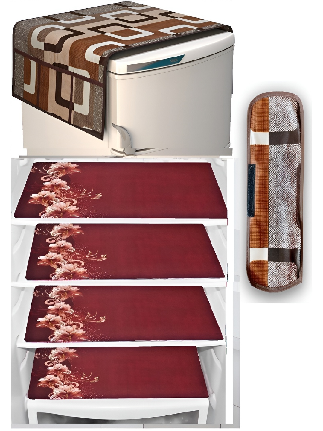 

REVEXO Brown 5 Pieces Printed Refrigerator Cover