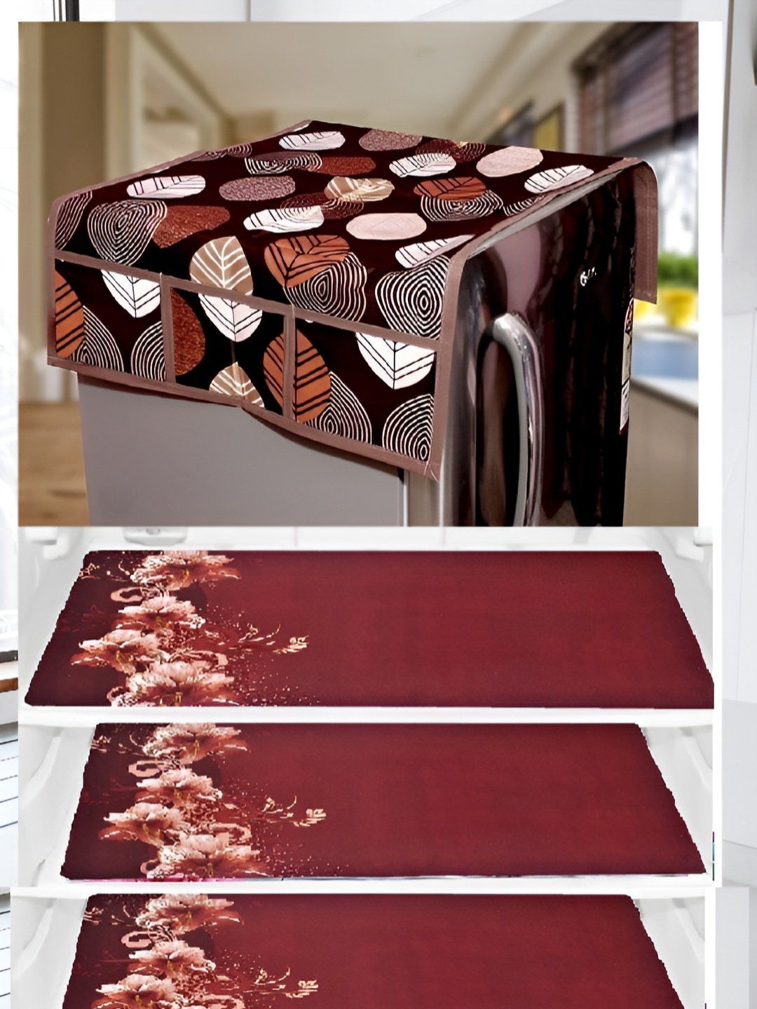 

REVEXO Brown & White Printed Fridge Top Cover